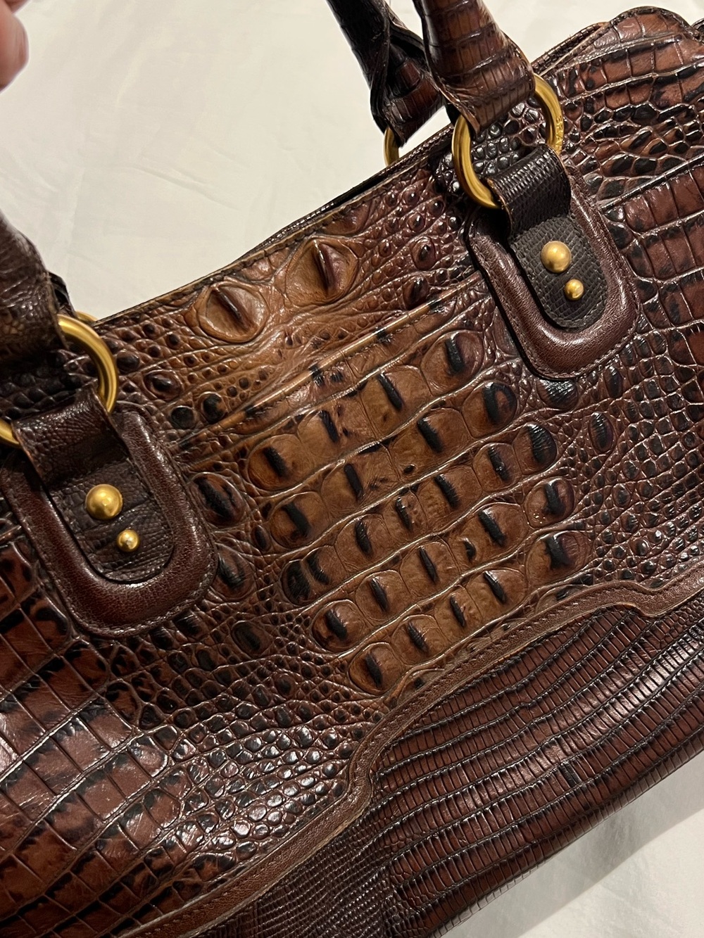 Brahmin Croc-Embossed Leather Satchel - Brown - Picture 16 of 16